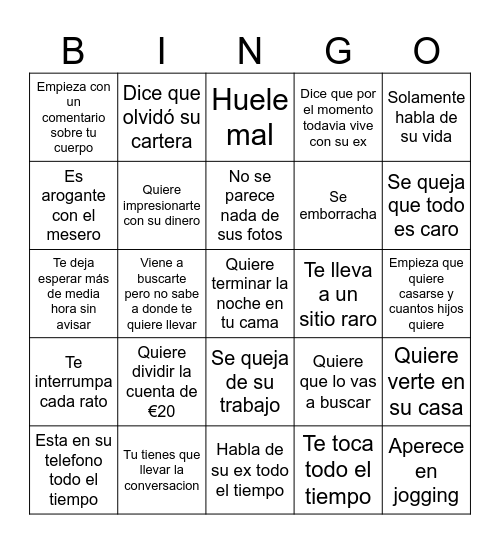 Primera cita desastres Bingo Card