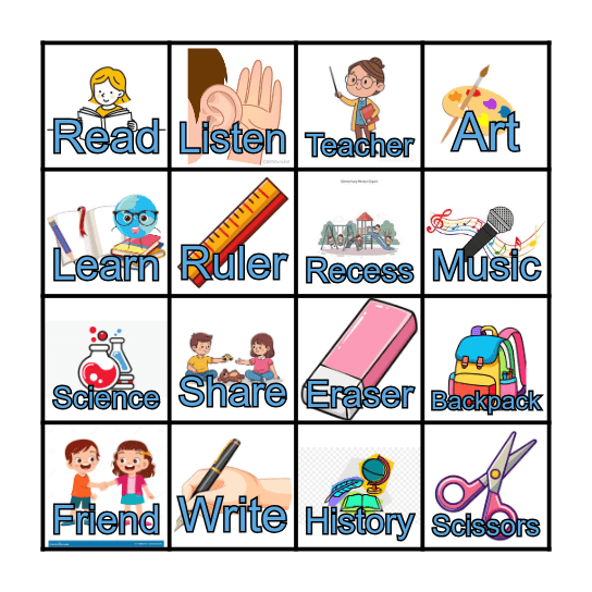 Back To School Bingo Card