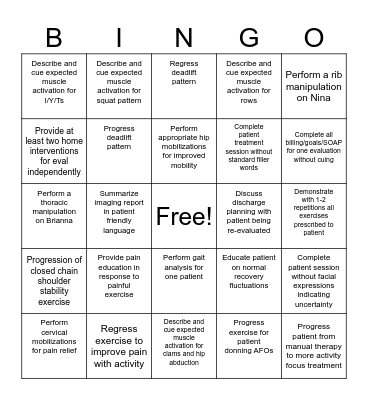 PT STUDENT BINGO Card