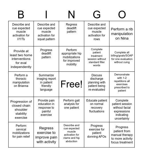 PT STUDENT BINGO Card