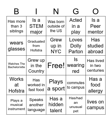 First-Gen Bingo Card