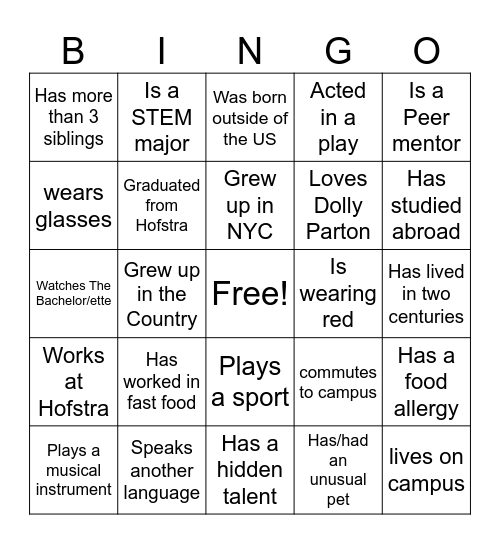 First-Gen Bingo Card