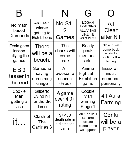 EiB 8 BINGO CARD Bingo Card