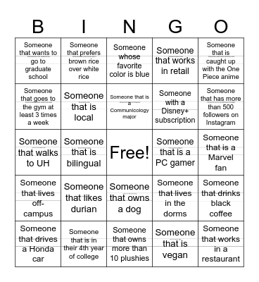 COMG 102 Bingo Card