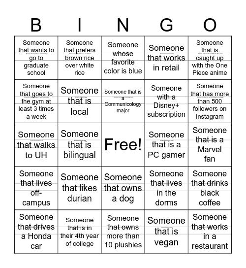 COMG 102 Bingo Card