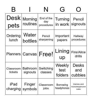 Mrs. Loeffler's Class Bingo Card