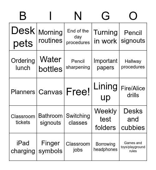 Mrs. Loeffler's Class Bingo Card