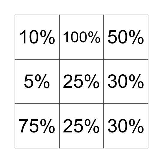 Bingo porcentagem Bingo Card