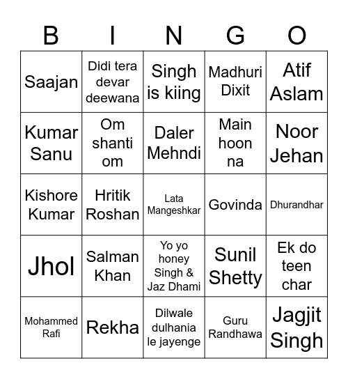Desi bingo! Bingo Card