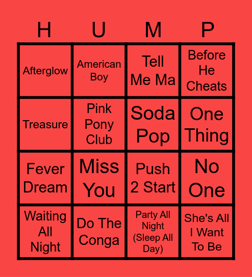 Hump Day Hits 6 (Round 2) Bingo Card