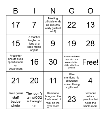 Welcome Back, Spartans! Bingo Card