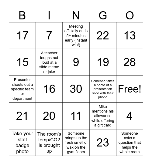 Welcome Back, Spartans! Bingo Card