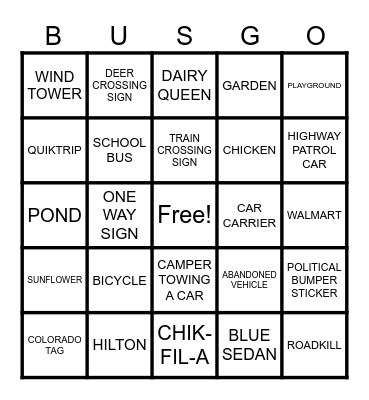BUSGO Bingo Card