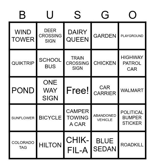 BUSGO Bingo Card