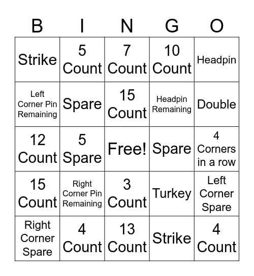 Fun Bunch 5 Pin Bingo Bowling Bingo Card