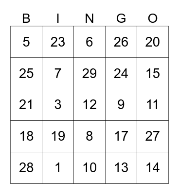 LOS NÚMEROS 1-30 Bingo Card