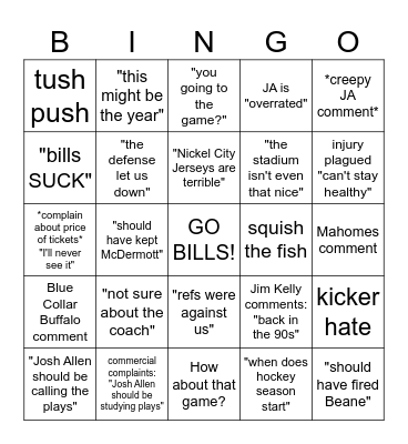 BUFFALO BILLS BINGO Card