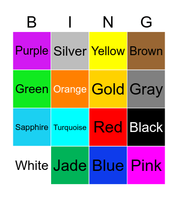 Colors Bingo Card