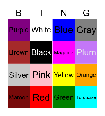 Color Bingo! Bingo Card
