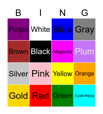 Color Bingo! Bingo Card