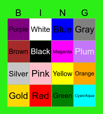 Color Bingo! Bingo Card