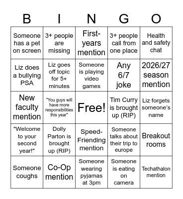 2nd Year Orientation! Bingo Card