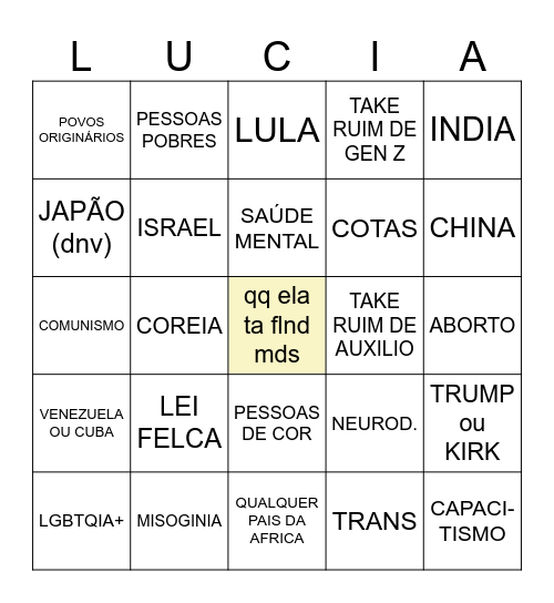 Querida Professora Lúcia Bingo Card