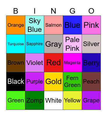 Color Bingo Card
