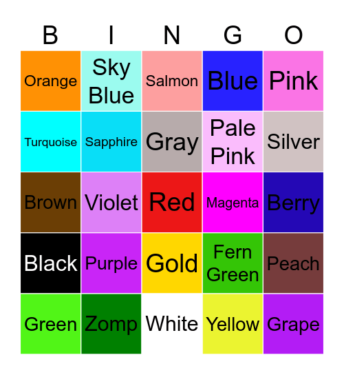 Color Bingo Card