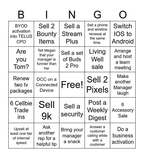 Funishment Bingo Card