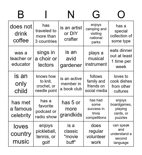 Find someone who..... Bingo Card