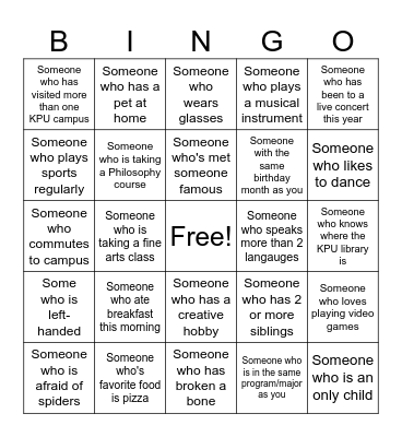 Human Bingo - Arts Edition Bingo Card