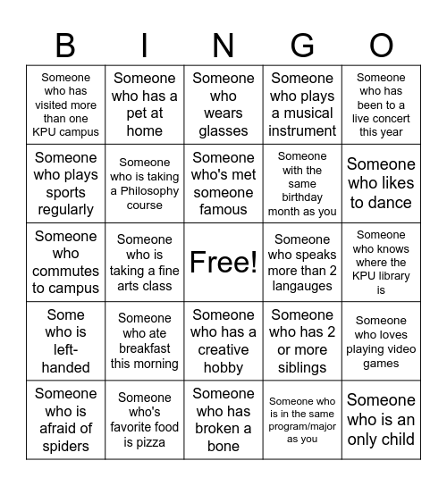 Human Bingo - Arts Edition Bingo Card