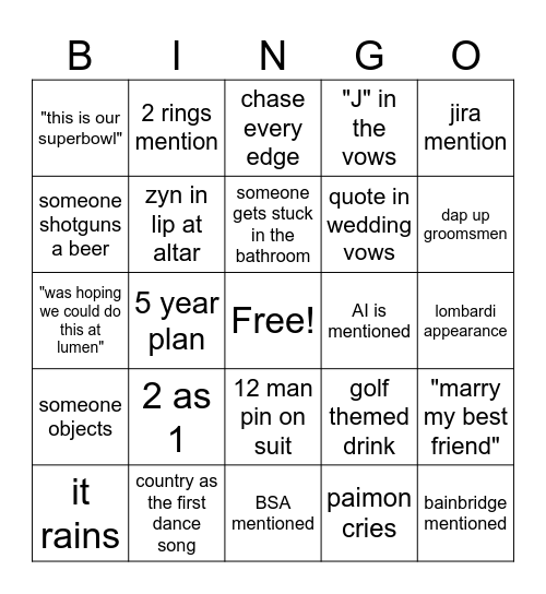 Paimon's Wedding Bingo Card