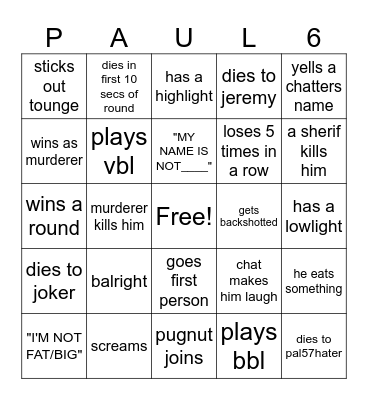 paul 67 bingo Card