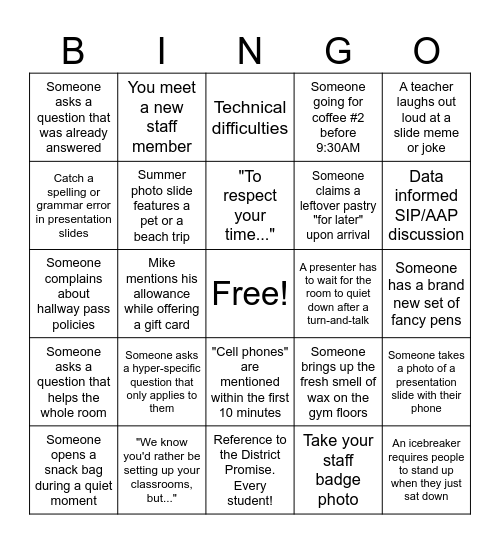 Welcome Back, Spartans! Bingo Card