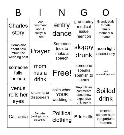 Untitled Bingo Card