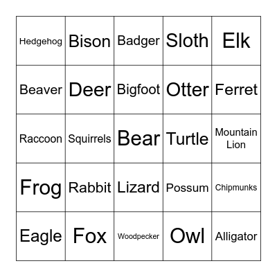 Wildlife Bingo Card