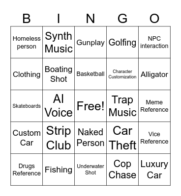 GTA 6 Trailer Bingo Card