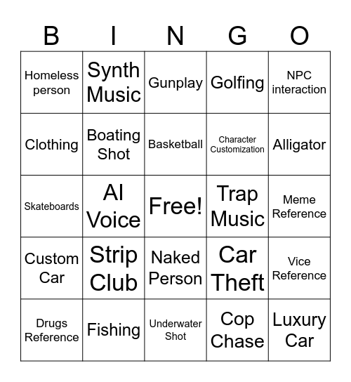 GTA 6 Trailer Bingo Card