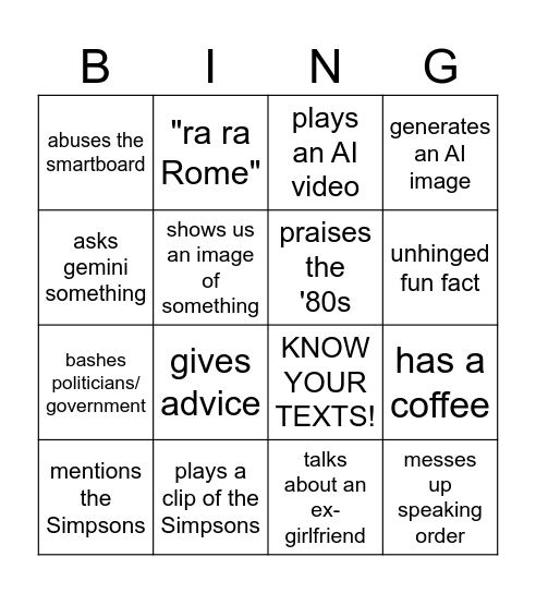 Untitled Bingo Card