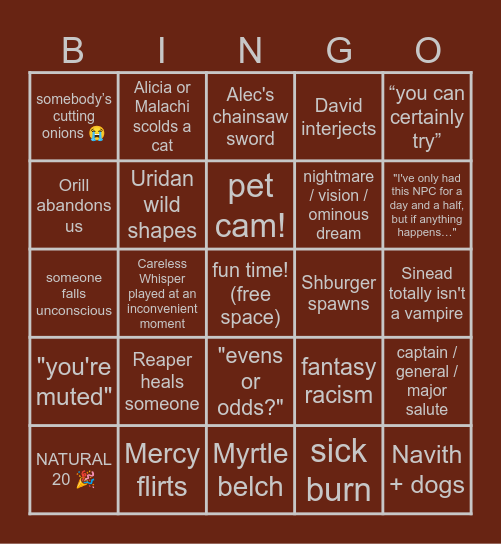 Hellraizers Session 141 Bingo Card