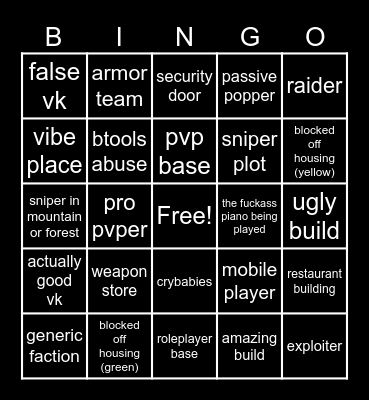 town (roblox) bingo Card