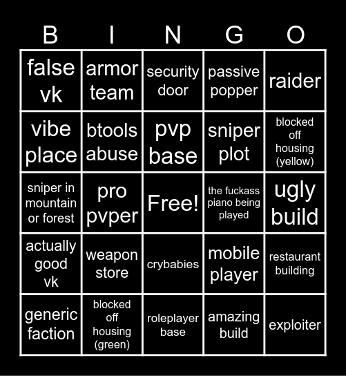town (roblox) bingo Card