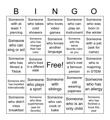 Connections Club Icebreaker Bingo Card