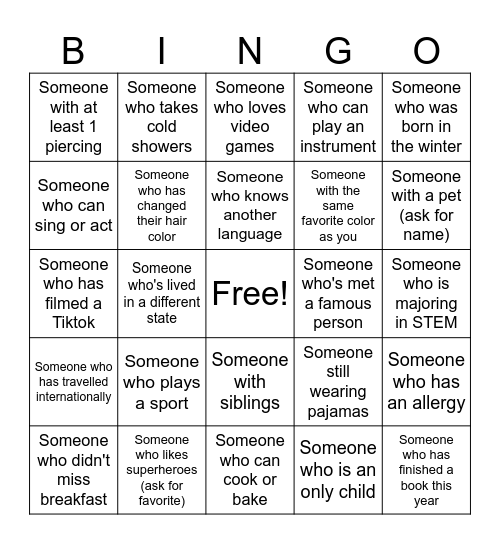 Connections Club Icebreaker Bingo Card