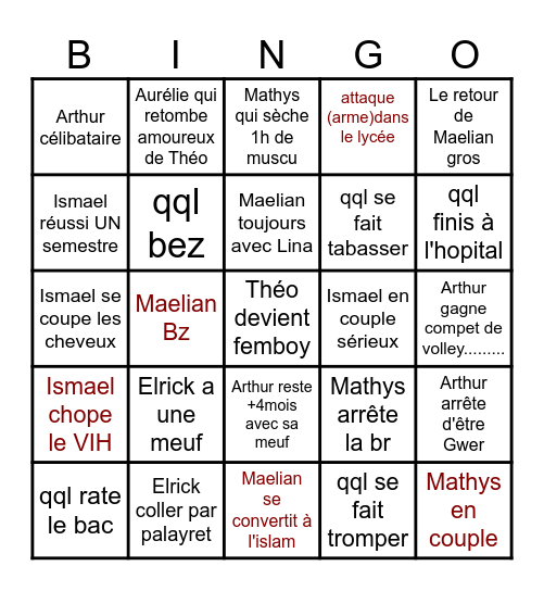 Bingo scolaire 26/27 Bingo Card