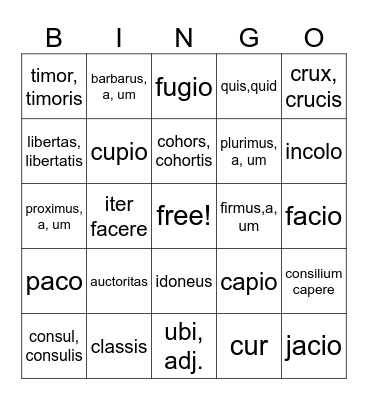 BINGO LATIN VOCAB LESSONS 1-3 Bingo Card