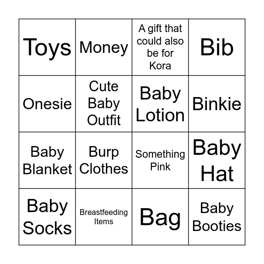 Baby BINGO Card