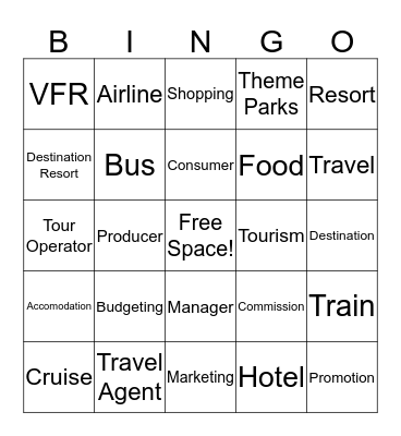 Travel & Tourism Bingo! Bingo Card